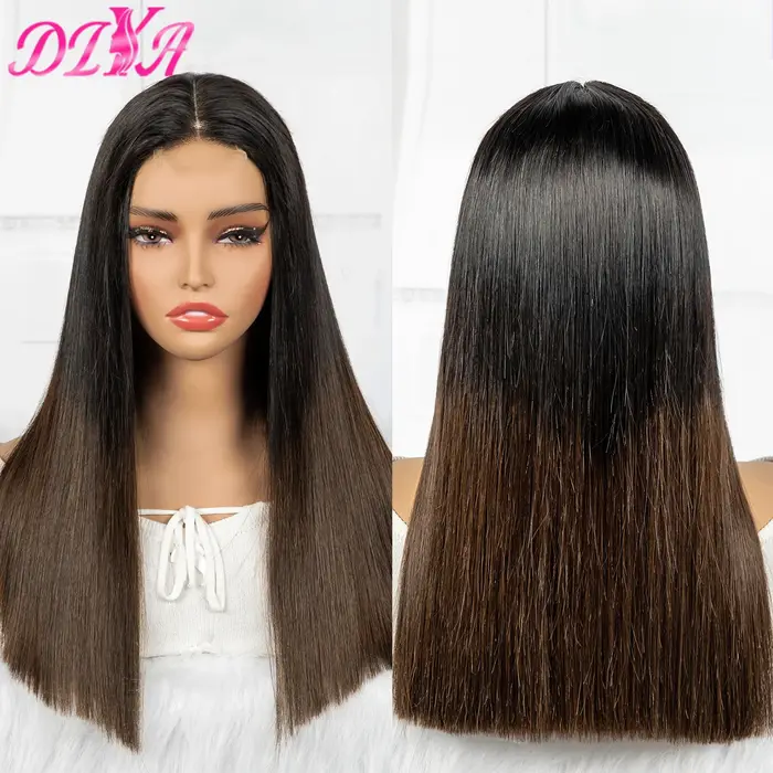 Perruque Lace Closure Wig Naturelle Brésilienne, Cheveux Lisses, Double Proximité, HD, 1BT4, 16A, 2x