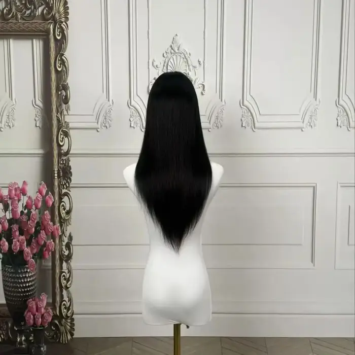 Perruque juive 5x5 à base de soie pour femmes, avec frontale en PU, cheveux humains naturels lisses,
