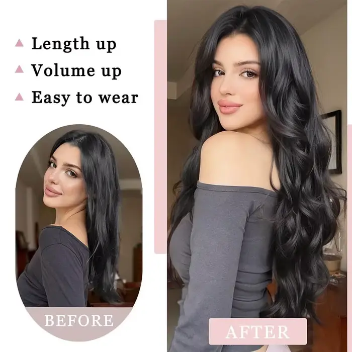 Extension de cheveux synthétiques longs et bouclés de 20 pouces, 4 clips en forme de V, postiche bru