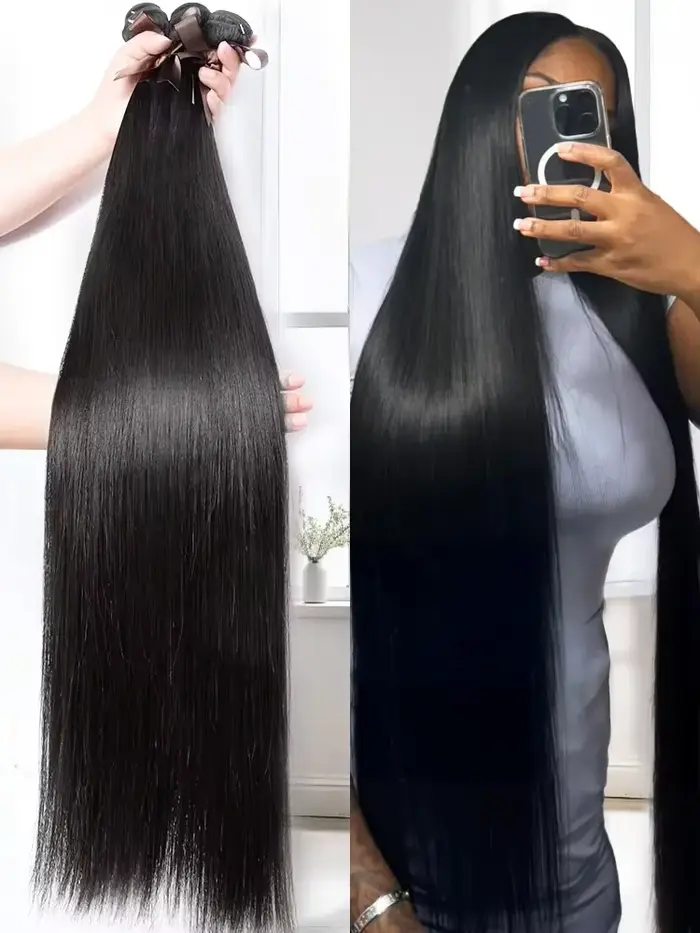 Lot de 3 ou 4 mèches de cheveux humains vierges brésiliens lisses comme des baguettes