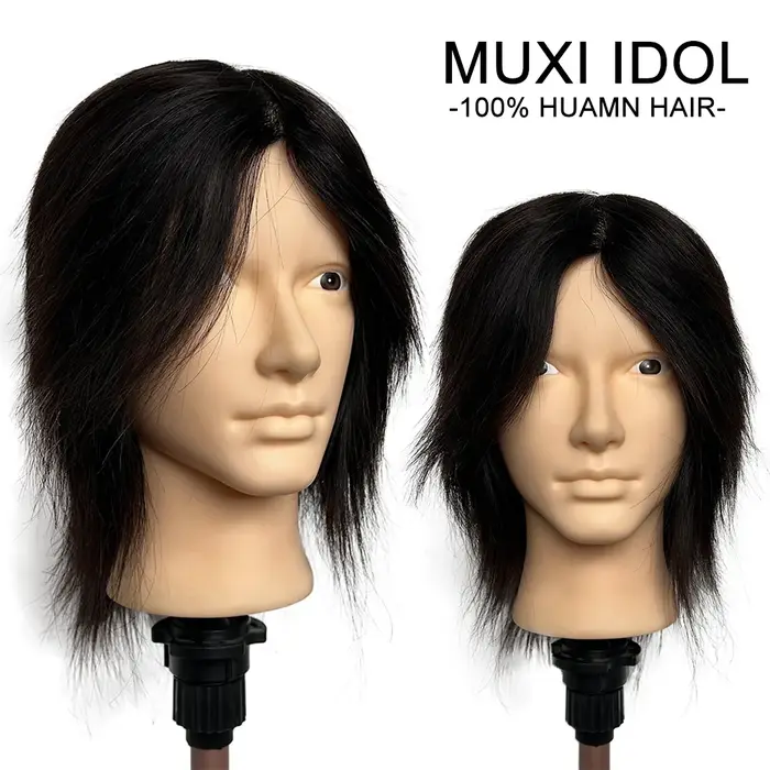 Tête de mannequin en cheveux humains 100% naturels de 8 pouces avec boucles réalistes