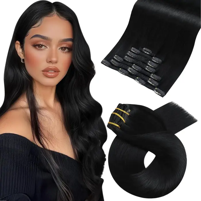 Moresoo-Extensions de cheveux à clipser, Vrais cheveux naturels, Ensemble droit Remy, Extensions de 