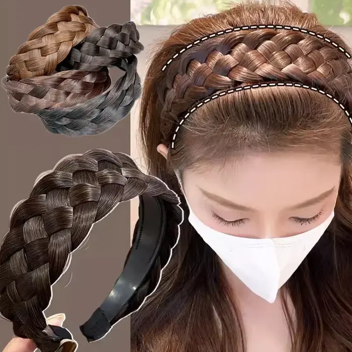 Perruque tressée bandeaux pour femmes arête de poisson large torsion