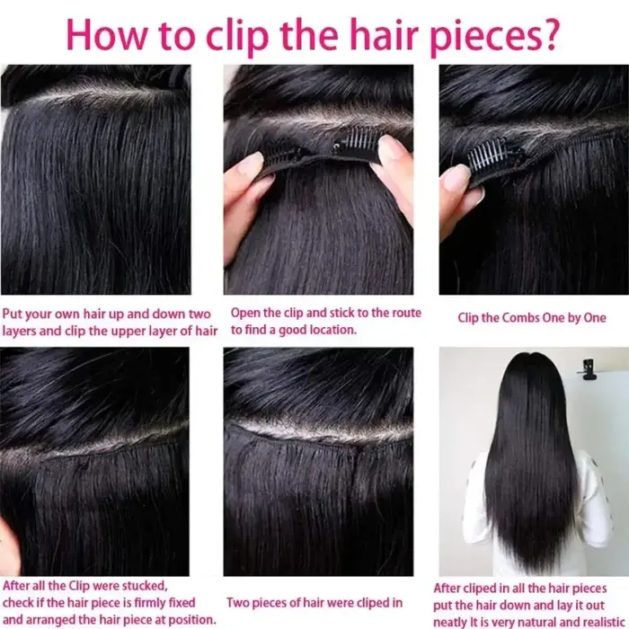 Clips sans couture 100g 7 pièces/ensemble cru non transformés # Extensions de cheveux humains de cou