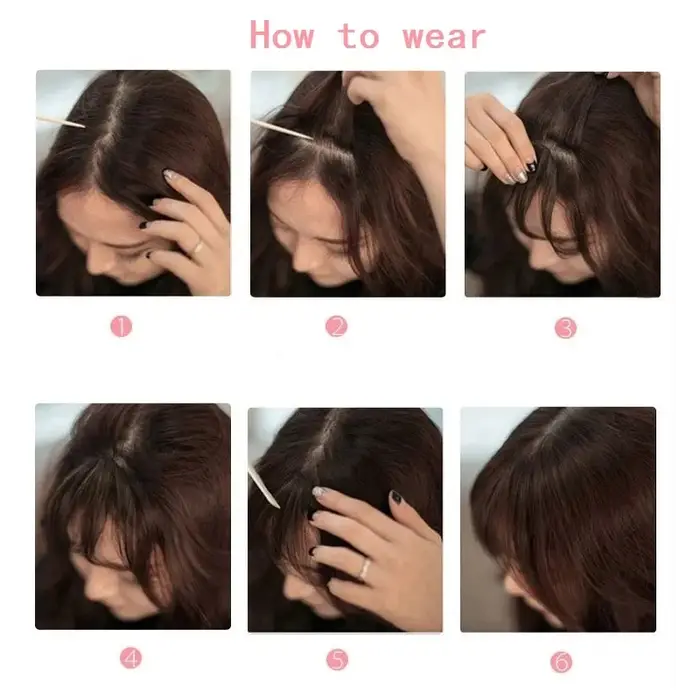 Extensions de cheveux invisibles Air Bangs : Postiche synthétique à franges frontales - Noir et marron pour femmes