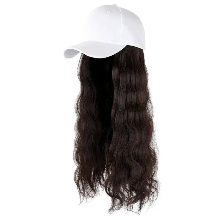 Perruque synthétique à visière pour femme, extension de cheveux, chapeau long, gros chapeaux ondulés