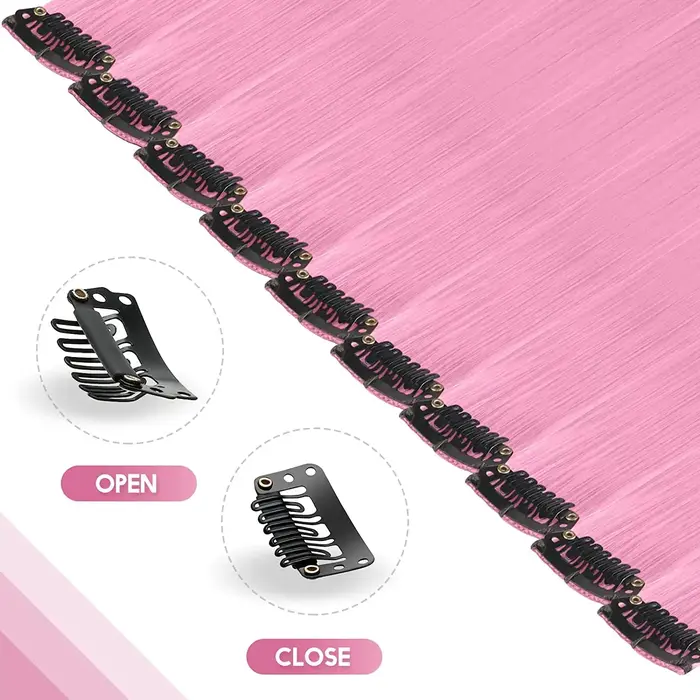 Extensions de cheveux synthétiques longues à clips
