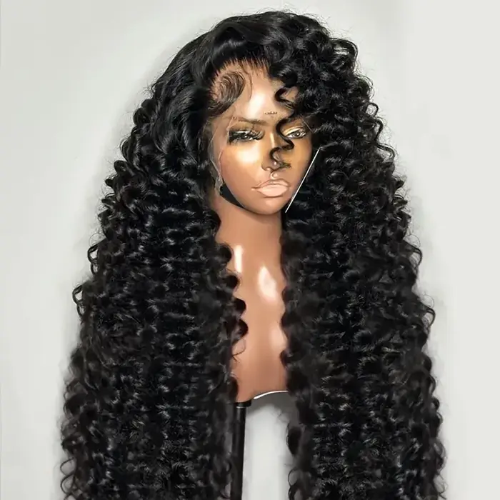 Perruques Lace Frontal en Cheveux Humains Vierges Brésiliens, Ondulées Profondes et Bouclées, Densit