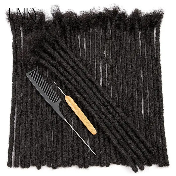 60 brins Extensions de Dreadlock pour hommes/femmes Afro crépus droites 100% cheveux humains à la main Loc