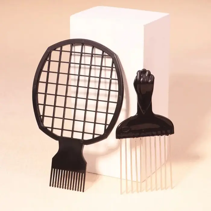 Ensemble de peignes à friser africains avec peigne à aiguilles en acier et peigne à friser africain,