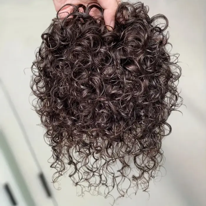 13x14CM cheveux humains bouclés Topper avec frange sans couture moelleux court