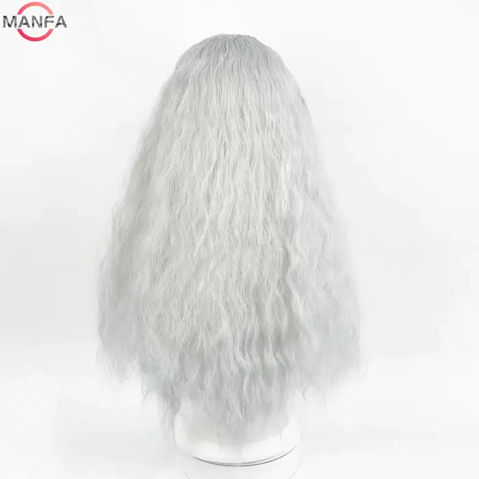 Griffith Cosplay perruque gris clair bouclés ondulés longs résistant à la chaleur perruques de cheveux synthétiques +
