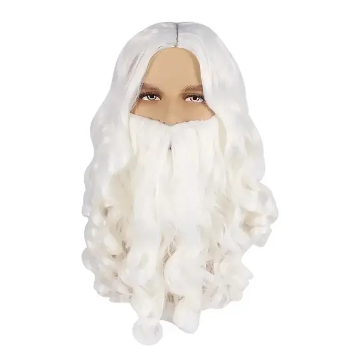 Perruque synthétique blanche avec barbe du père noël