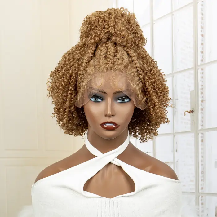 Perruques Synthétiques Courtes Blondes Tressées avec Cheveux de Bébé