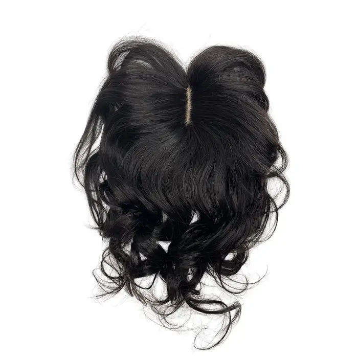 Postiche bouclée ondulée partie centrale cheveux humains Topper avec frange pince en vrais cheveux T