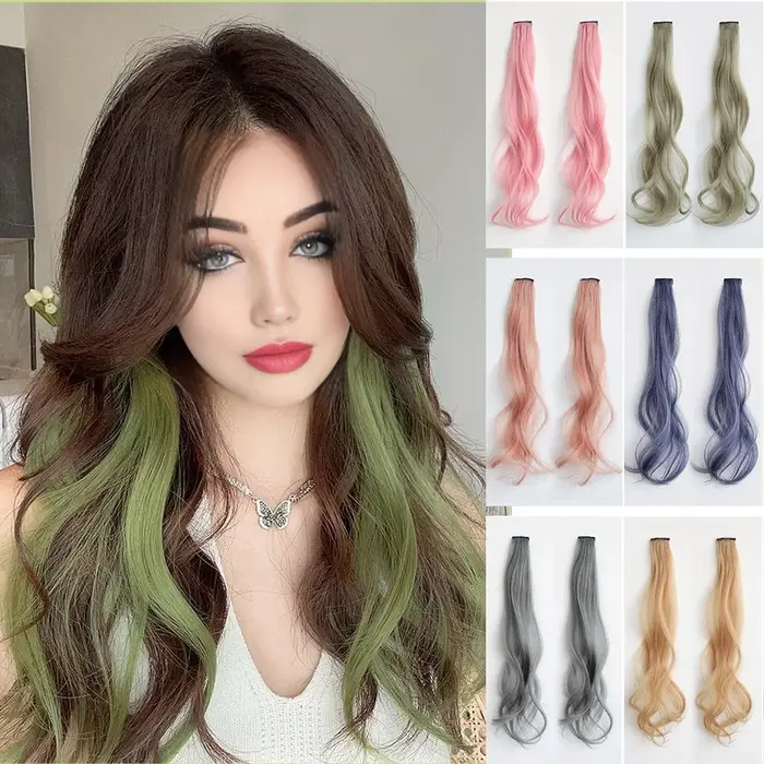 Extensions de cheveux synthétiques bouclés colorés 2 pièces/ensemble 50cm/60cm
