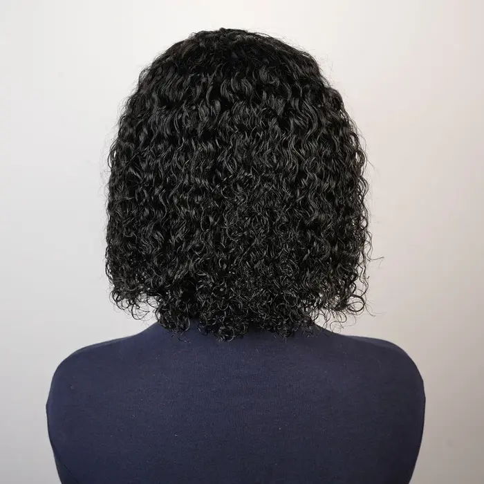 Perruque de cheveux humains crépus bouclés avec frange pour femmes noir 99J bordeaux sans colle courte vague d'eau