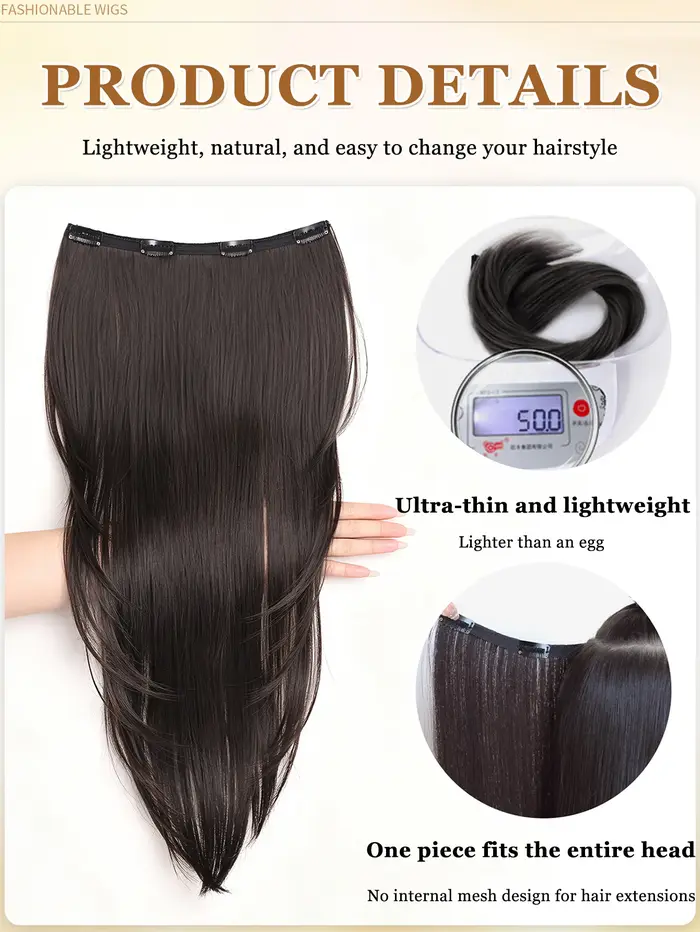 Extensions de cheveux synthétiques AOSIQUEEN à boucles intérieures, ultra-fines et invisibles, pour femmes, en une seule pièce, longues et droites
