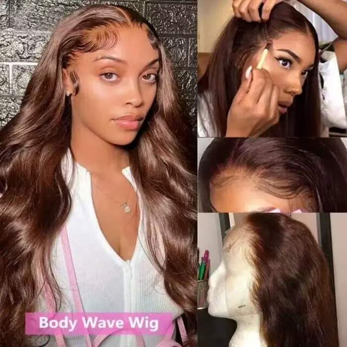 Perruque Lace Front Wig Body Wave marron chocolat, perruque Lace Frontal Wig transparente 13x6 HD, c
