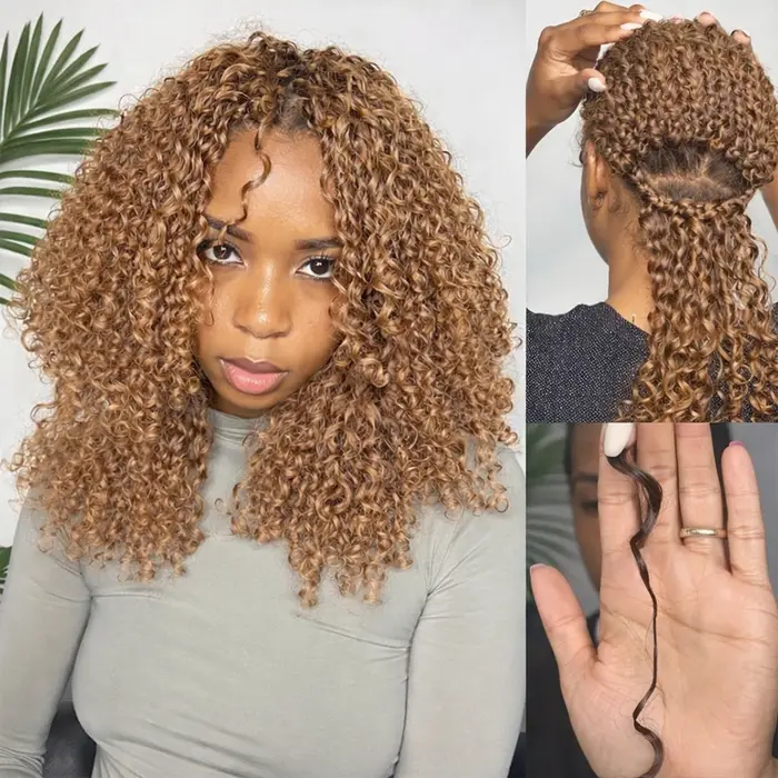 Miel Blonde réutilisable petites spirales bouclés Crochet cheveux sans noeuds pré-séparés crépus bou
