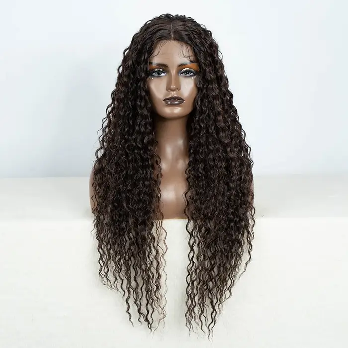 Perruque Lace Front Wig synthétique bouclée longue de 30 pouces, perruque de Cosplay ombrée brune HD