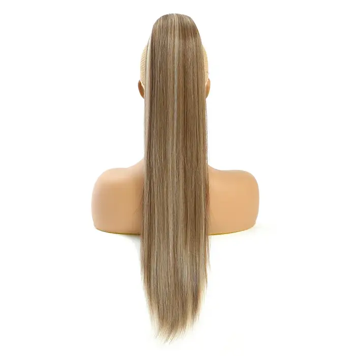 Extension de queue de cheval synthétique blonde droite de 28 pouces avec cordon de serrage, 180g, ex