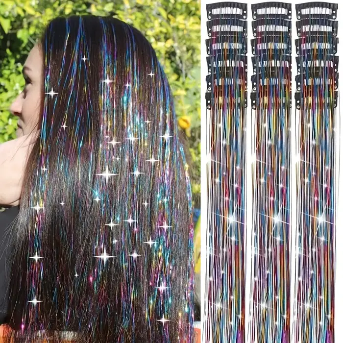 12 pièces Kit de guirlandes de cheveux synthétiques avec outil 1200 brins Extensions