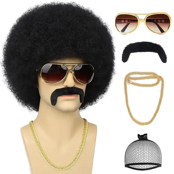Perruque Afro pour hommes des années 70 pour fête Disco, ensemble de 5 pièces de perruques synthétiq