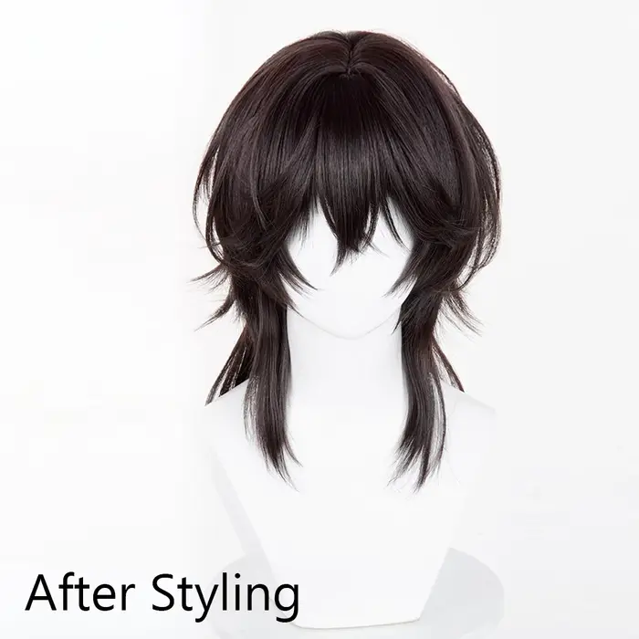 Perruques synthétiques longues et lisses à tête de mulet marron avec frange