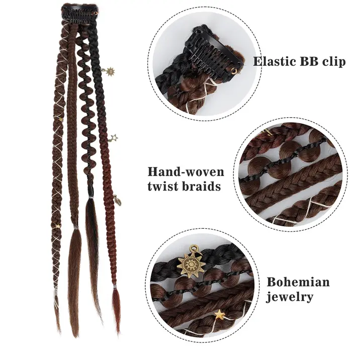 Extensions de cheveux tressées synthétiques style bohème ombré bordeaux avec mèches viking bohèmes pour femmes