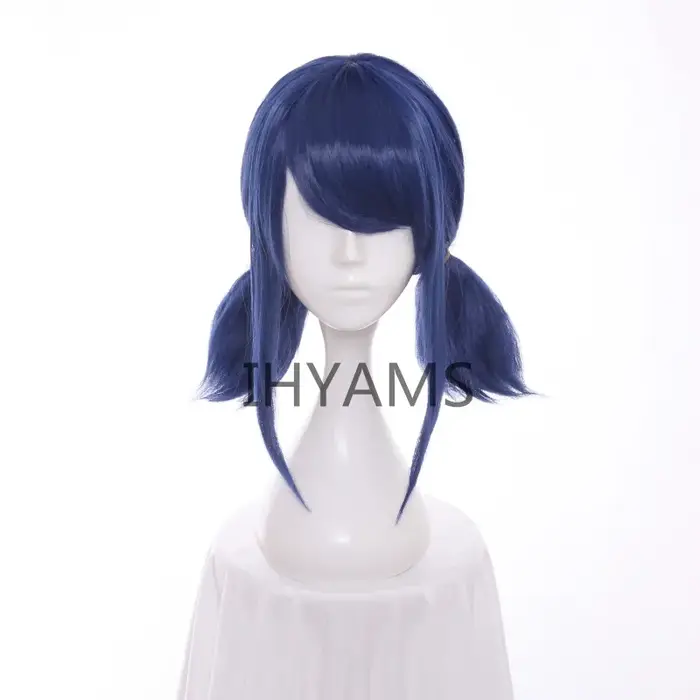 IHYAMS-Perruque Cosplay CÔTÉ cinelle bleue, double queues de cheval droites, Halloween, cheveux synt