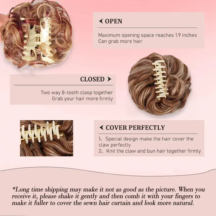 Extension de cheveux chignon à pince à griffes pour femmes – Boucles ondulées synthétiques avec accents de strass
