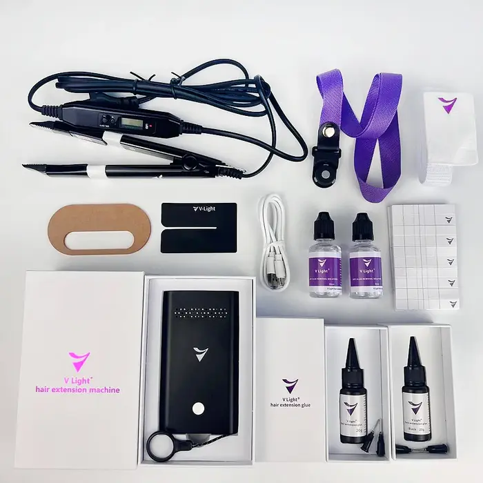 V-Light Technology-Kit d'outils d'extension de cheveux noirs