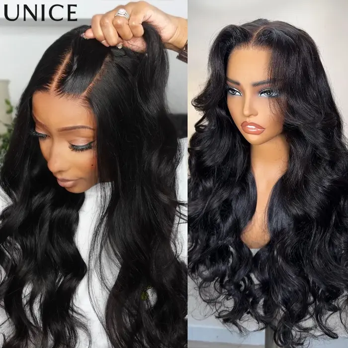 Perruque ondulée UNice 100% cheveux humains, perruque sans colle en dentelle 7x5 et 13x4