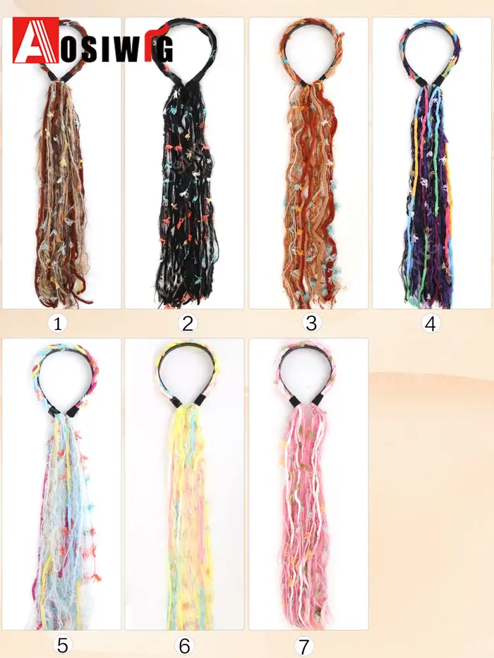 Extensions de cheveux synthétiques tressées à pampilles style bohème, couleur Maillard vintage, avec bandeau, pour femmes, accessoires capillaires pour festivals et vacances