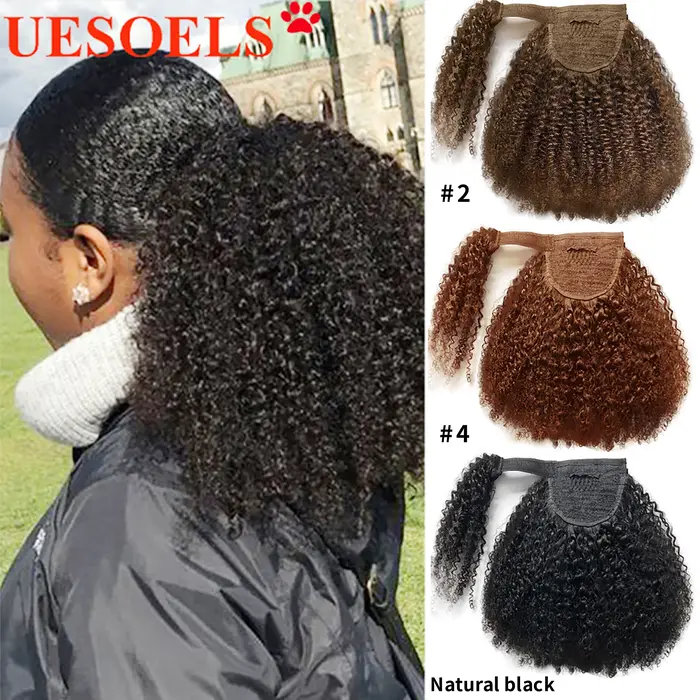 Extension de cheveux naturels brésiliens Remy à enrouler autour de la queue de cheval, 8 à 20 pouces
