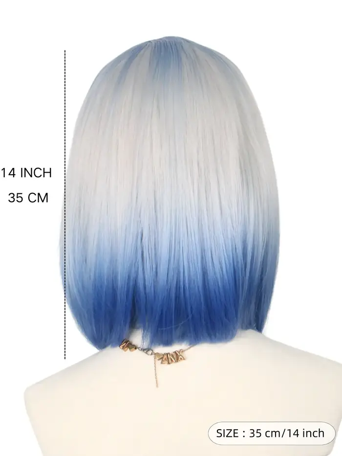 Perruque Bob dégradée bleu-blanc-bleu