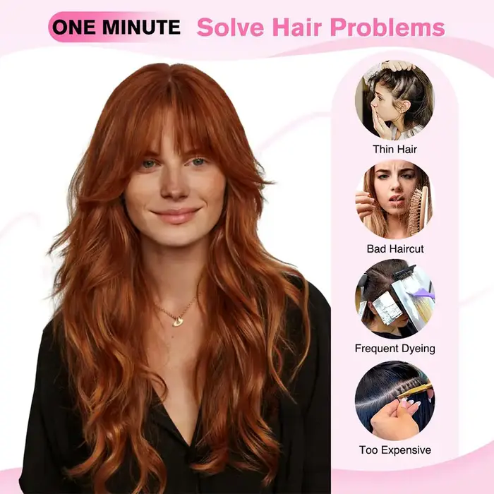 Extensions de cheveux synthétiques ondulées longues rouges cuivrées à clipser