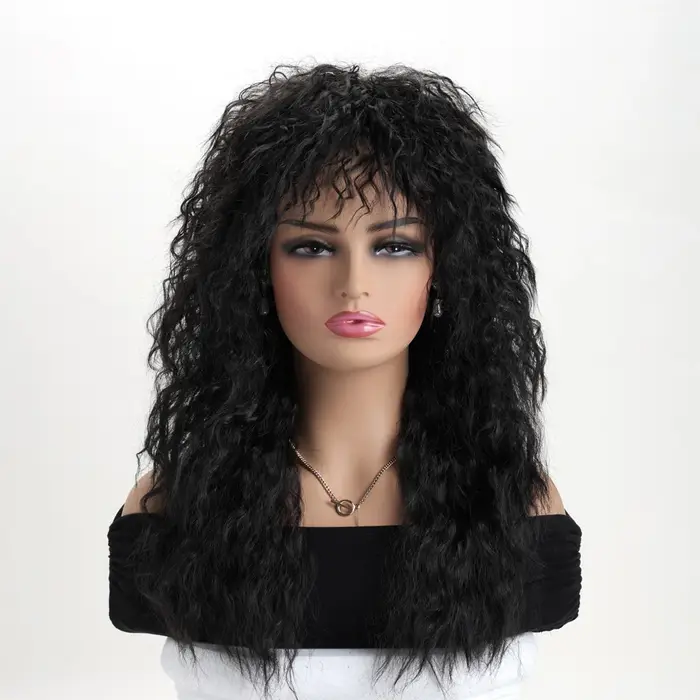Perruque synthétique longue bouclée Style années 70 et 80 pour femmes