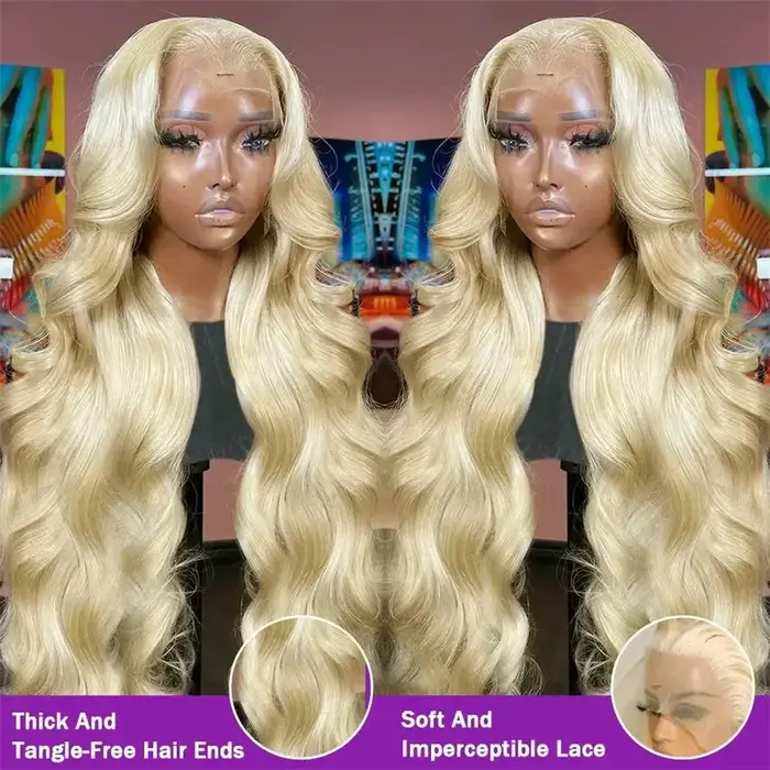 Perruque de cheveux humains blonds ondulés de 30 pouces avec dentelle frontale 13x6 HD, pré-épilée 6