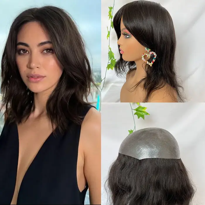 Perruque naturelle en cheveux humains vierges européens de 12 pouces