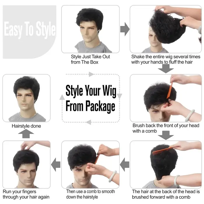 Perruque synthétique pour hommes cheveux courts perruques de remplacement
