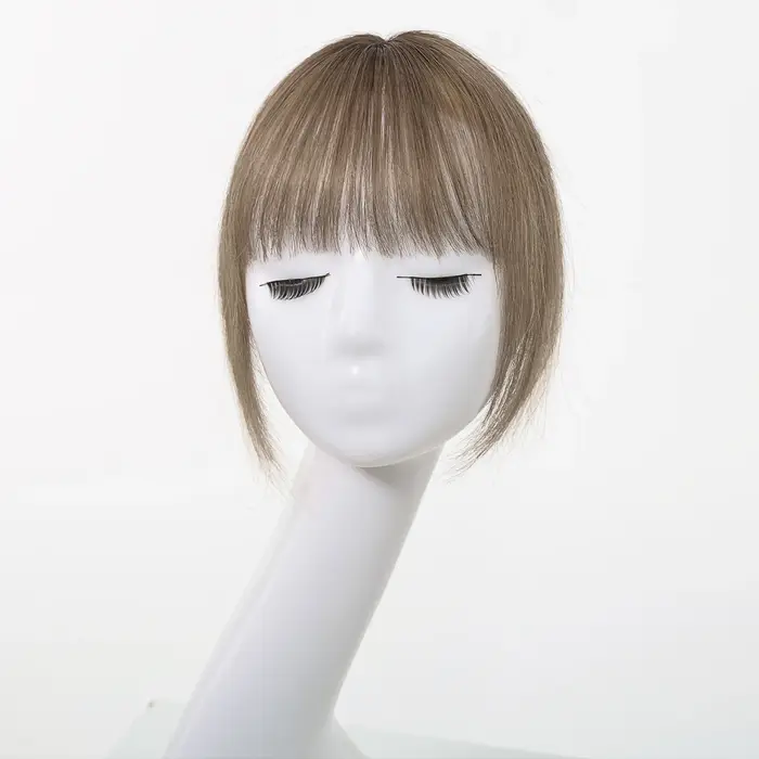 100% Remy cheveux humains Toppers avec frange brun clair postiches 3D vaporeux frange pour les femme