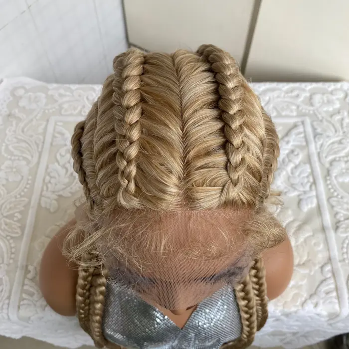 Perruque Lace Front Wig synthétique tressée avec cheveux de bébé, 32 pouces, 4 tresses Cornrow torsa
