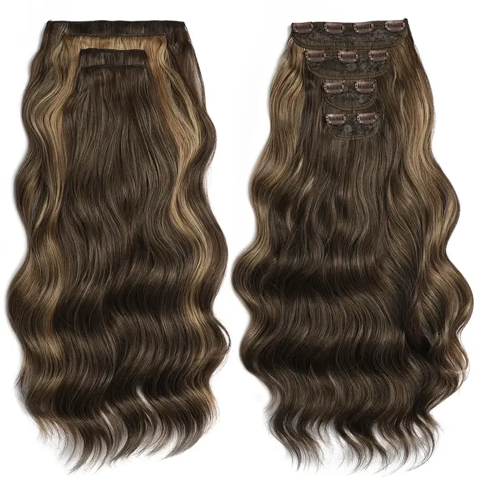 Extensions capillaires synthétiques blondes à Clip, Body Wave, 22 pouces, 4 pièces/lot, cheveux synt