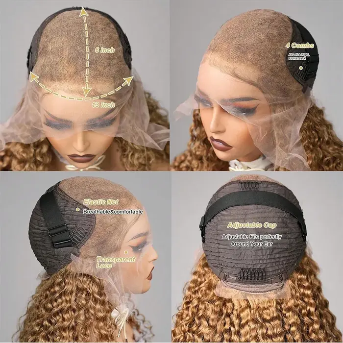 Perruque Cheveux Humains Blond Miel 27, Perruque Frontale en Dentelle HD 13x6, Perruque Frontale en
