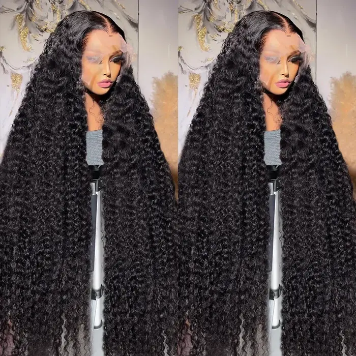 Perruque en cheveux humains couleur naturelle Deep Wave, densité 200, avec dentelle frontale HD 13x4