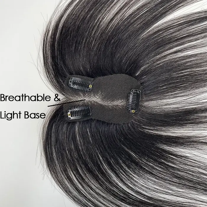 Topper de cheveux humains avec frange de rideau