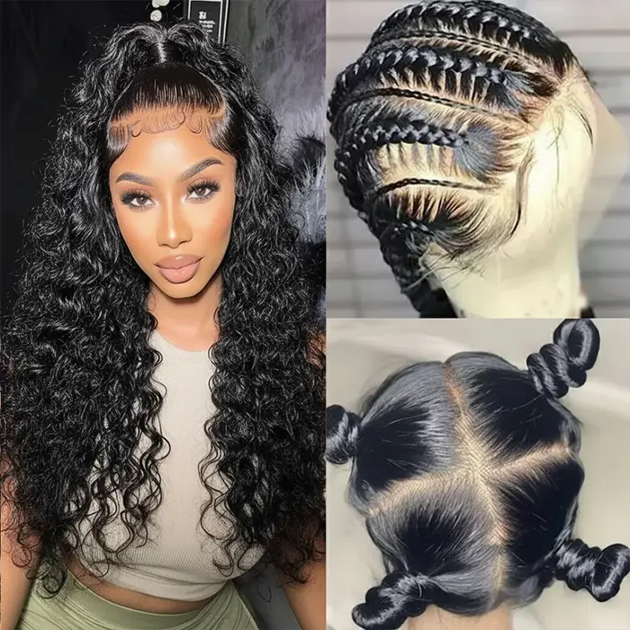 Perruque Lace Frontal Wig 360 HD sans colle, cheveux naturels, Deep Wave, 22 à 30 pouces, pre-plucke