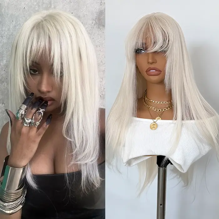 Perruque Lace Front Wig synthétique Blonde platine